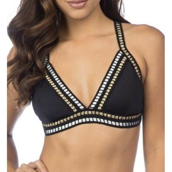 NWT La Blanca 4 Metallic Ribbon-stitch Black Bikini Top Swimsuit #86609 - Picture 1 of 4